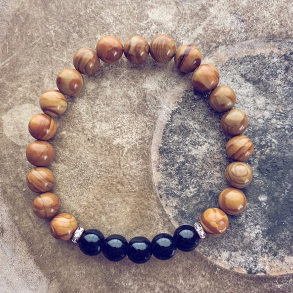 beaded gemstone wrist mala bracelet - obsidian - Picture 1 of 1